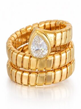 Sahira Gold Coil Snake Ring Pear Cut CZ NWT